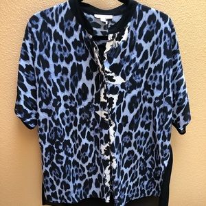 Leopard Print in Blue/Black Henley Style Blouse